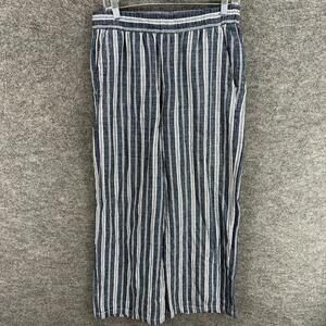Old Navy Pants Women S Small Gray Striped High Rise Flat Front Wide Leg Linen
